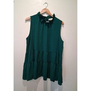 Style U Women's Size XL Green Sleeveless Ruffle Neck Tiered Babydoll Tunic Top
